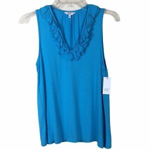 CROWN & IVY SLEEVELESS RUFFLE NECK TOP BLUE XS